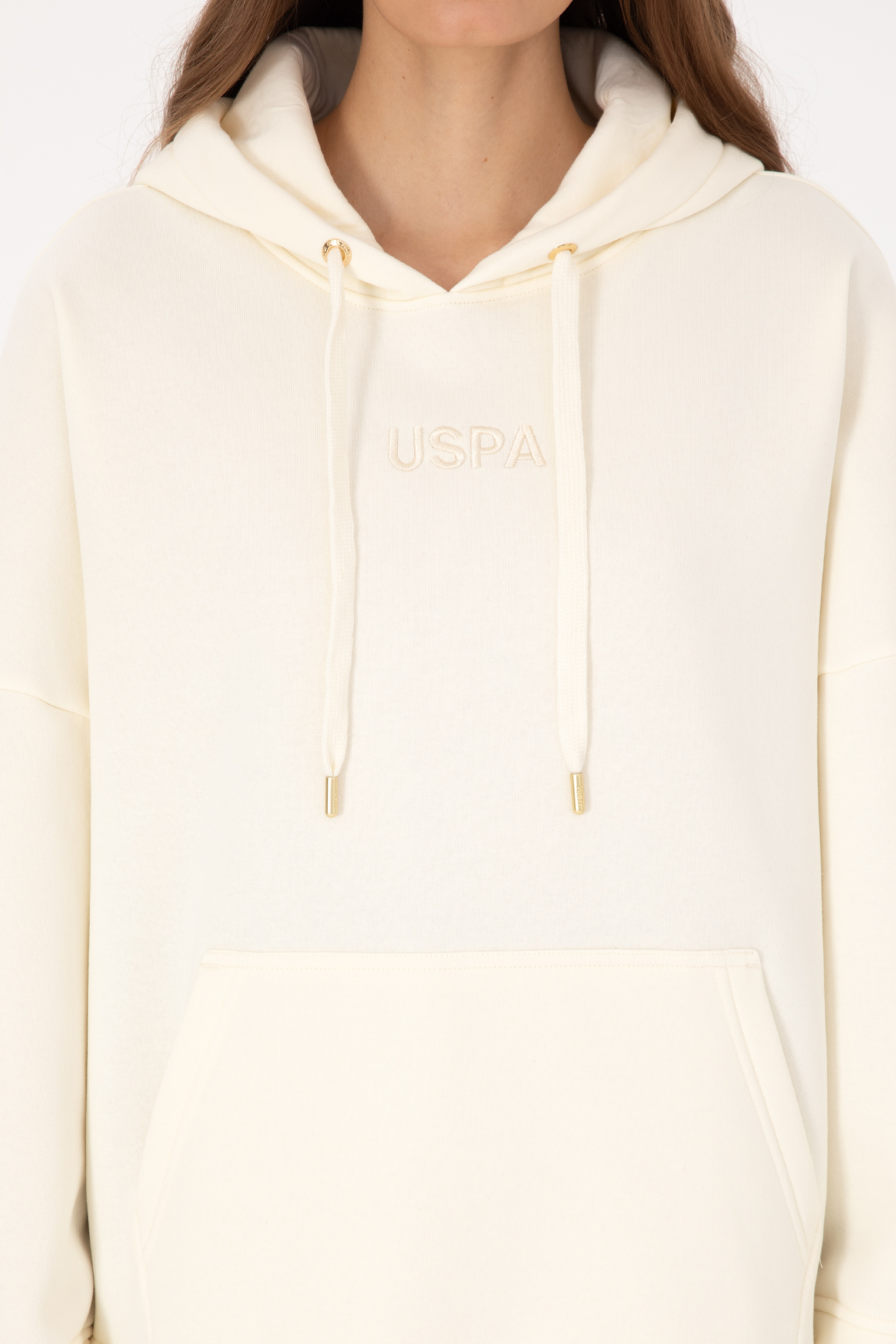 Kadın Krem Kapüşonlu Sweatshirt