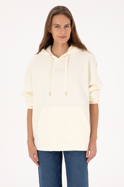 Kadın Krem Kapüşonlu Sweatshirt