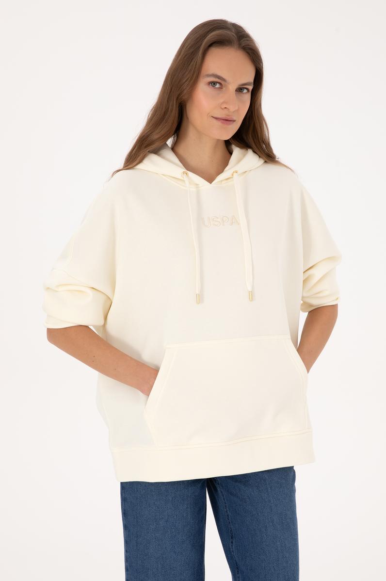 Kadın Krem Kapüşonlu Sweatshirt