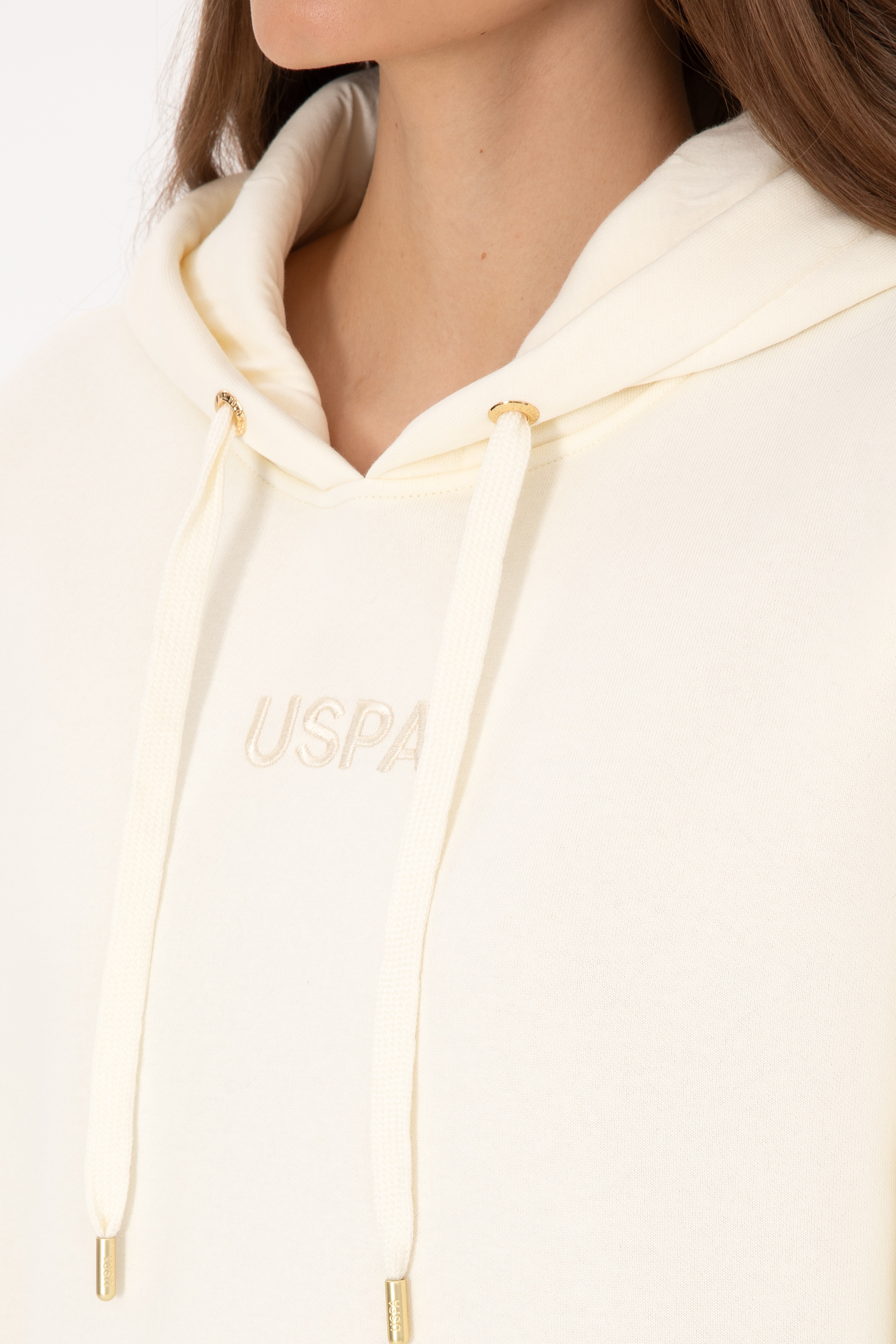 Kadın Krem Kapüşonlu Sweatshirt - Image 7
