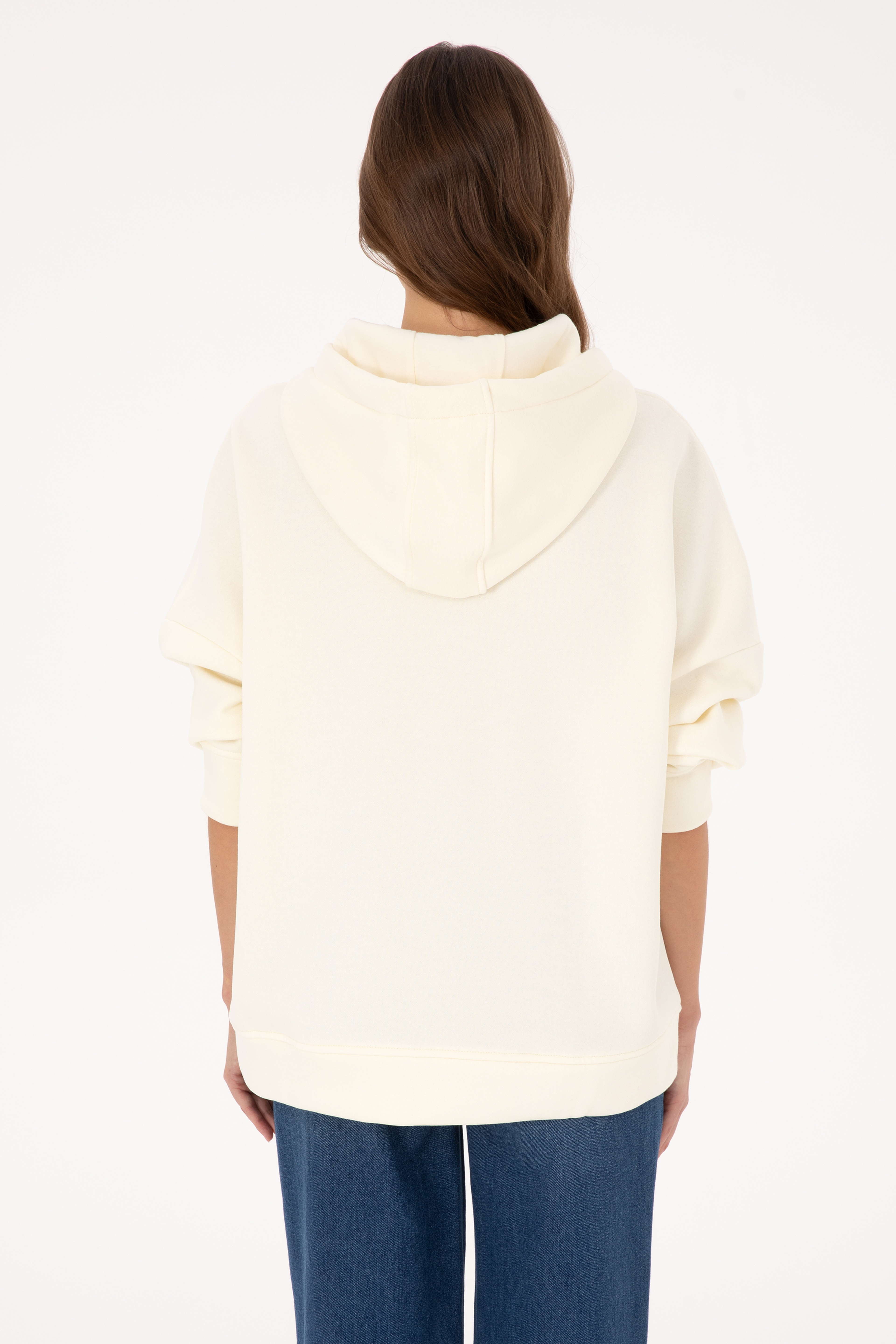 Kadın Krem Kapüşonlu Sweatshirt