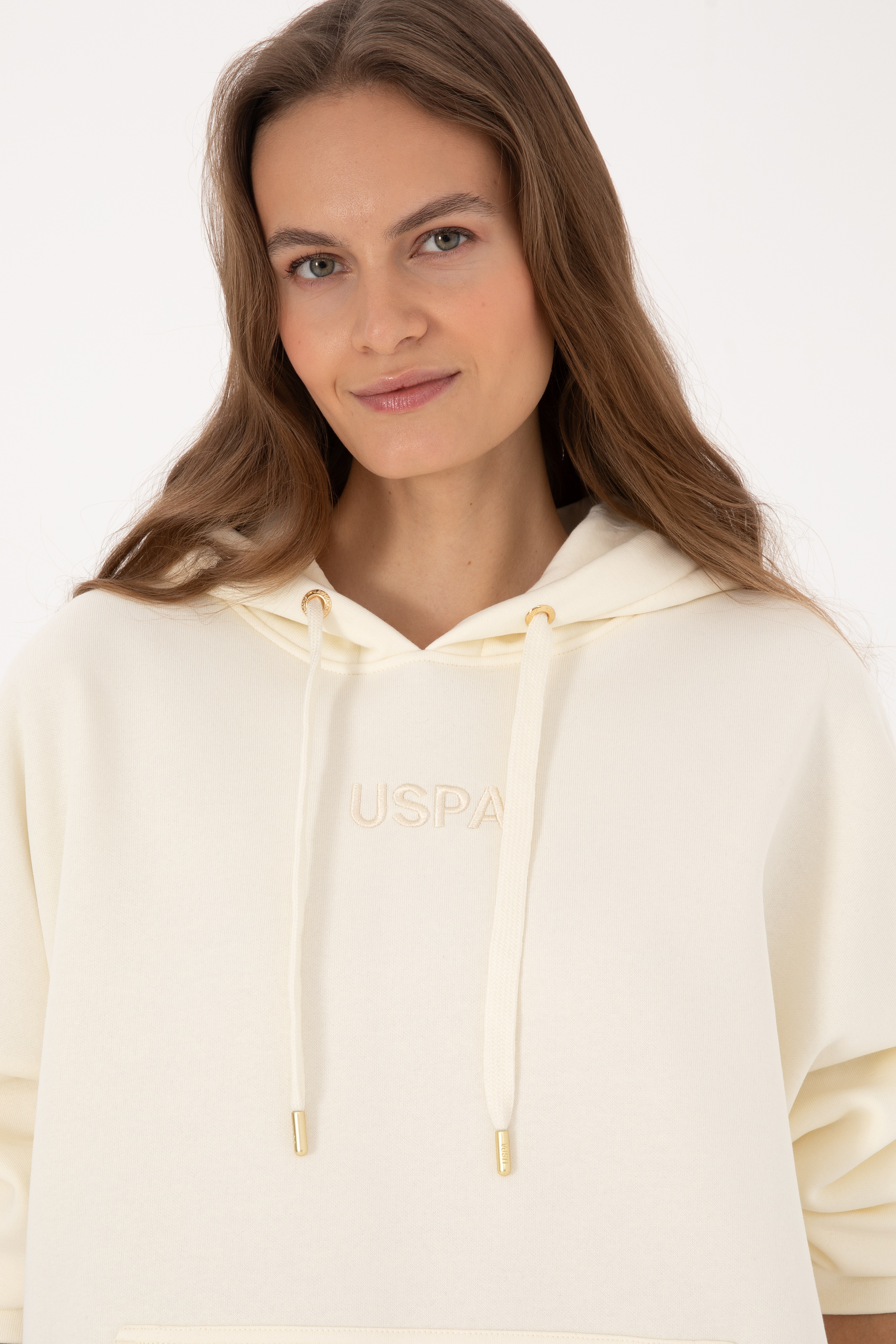 Kadın Krem Kapüşonlu Sweatshirt - Image 2