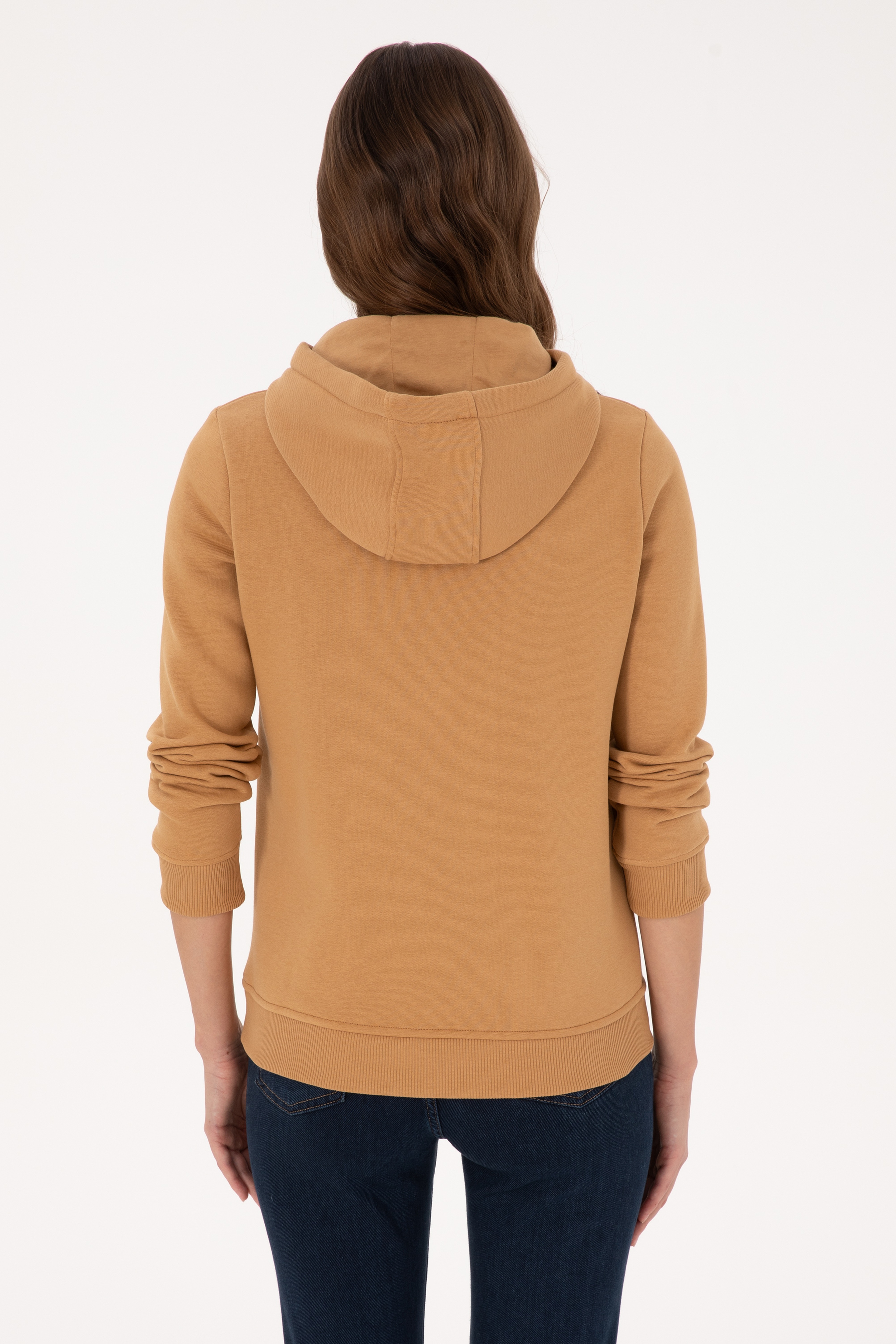 Kadın Camel Kapüşonlu Basic Sweatshirt
