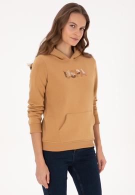 Kadın Camel Kapüşonlu Basic Sweatshirt - 50307711085