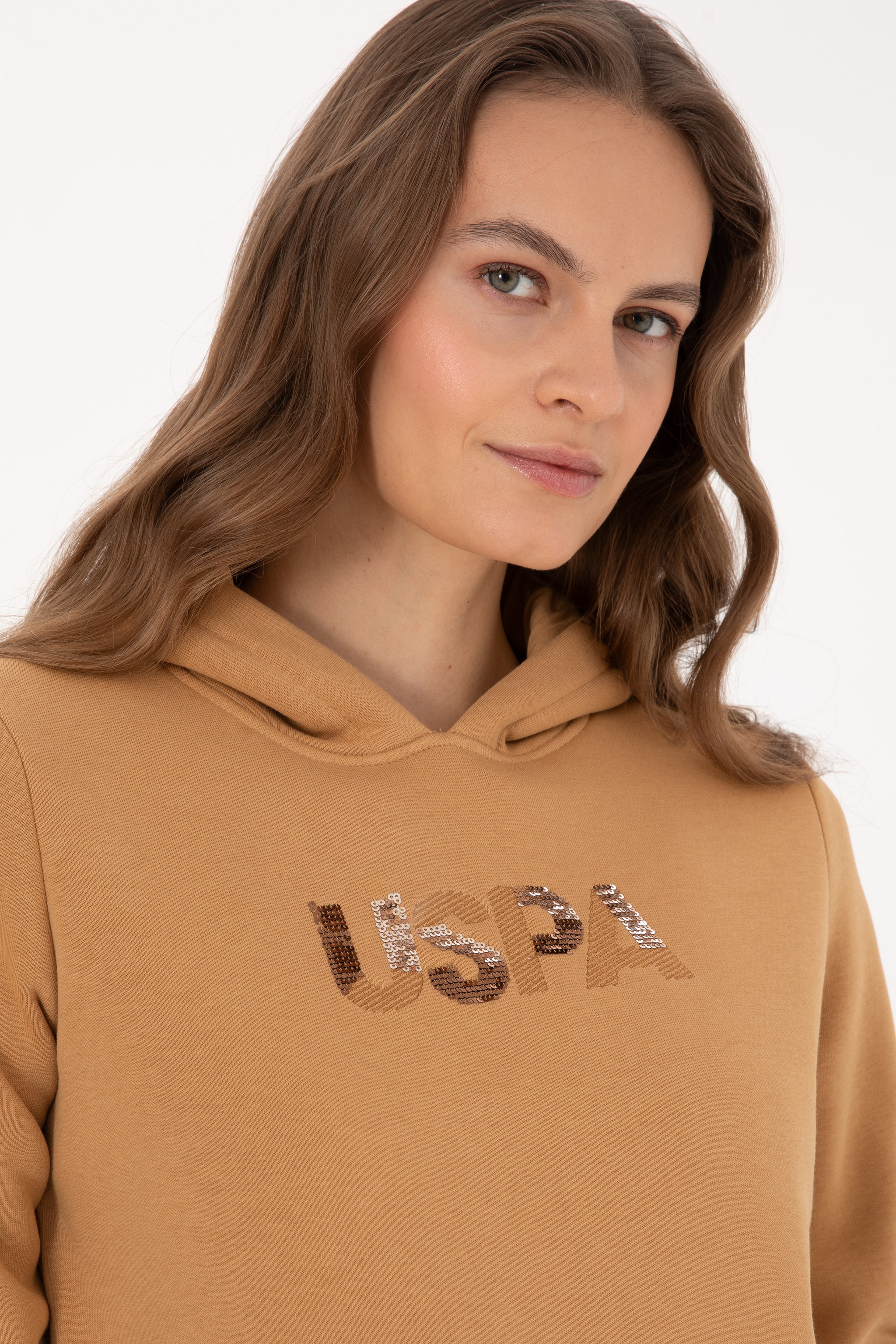 Kadın Camel Kapüşonlu Basic Sweatshirt