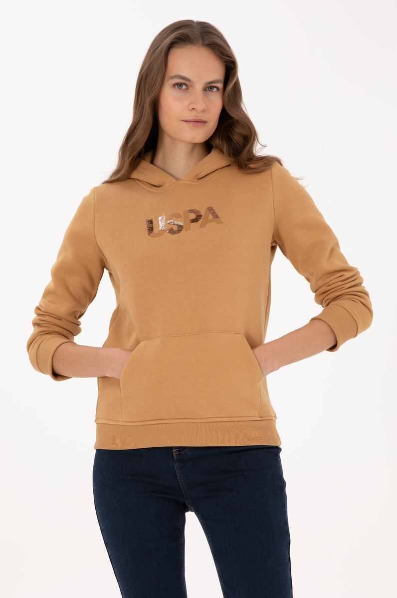 Kadın Camel Kapüşonlu Basic Sweatshirt