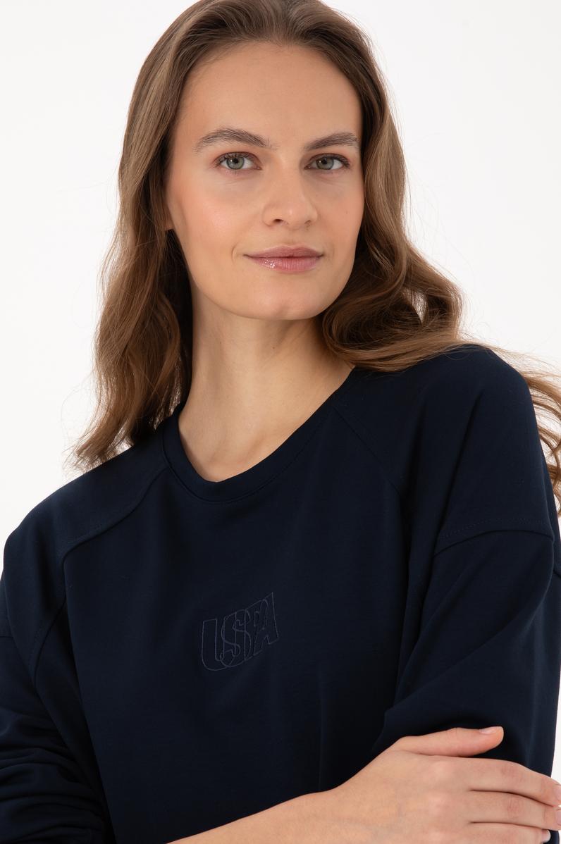 Kadın Lacivert Uzun Bisiklet Yaka Sweatshirt