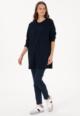 Kadın Lacivert Uzun Bisiklet Yaka Sweatshirt - 50315623005