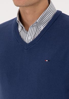 Erkek Slim Fit V Yaka İndigo Basic Kazak - 50313668055