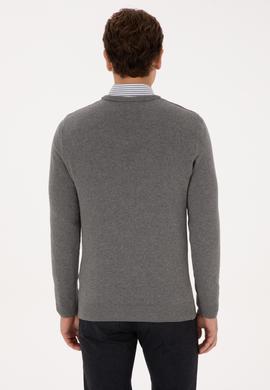 Erkek Slim Fit V Yaka Gri Melanj Basic Kazak - 50313668019