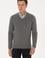 Erkek Slim Fit V Yaka Gri Melanj Basic Kazak