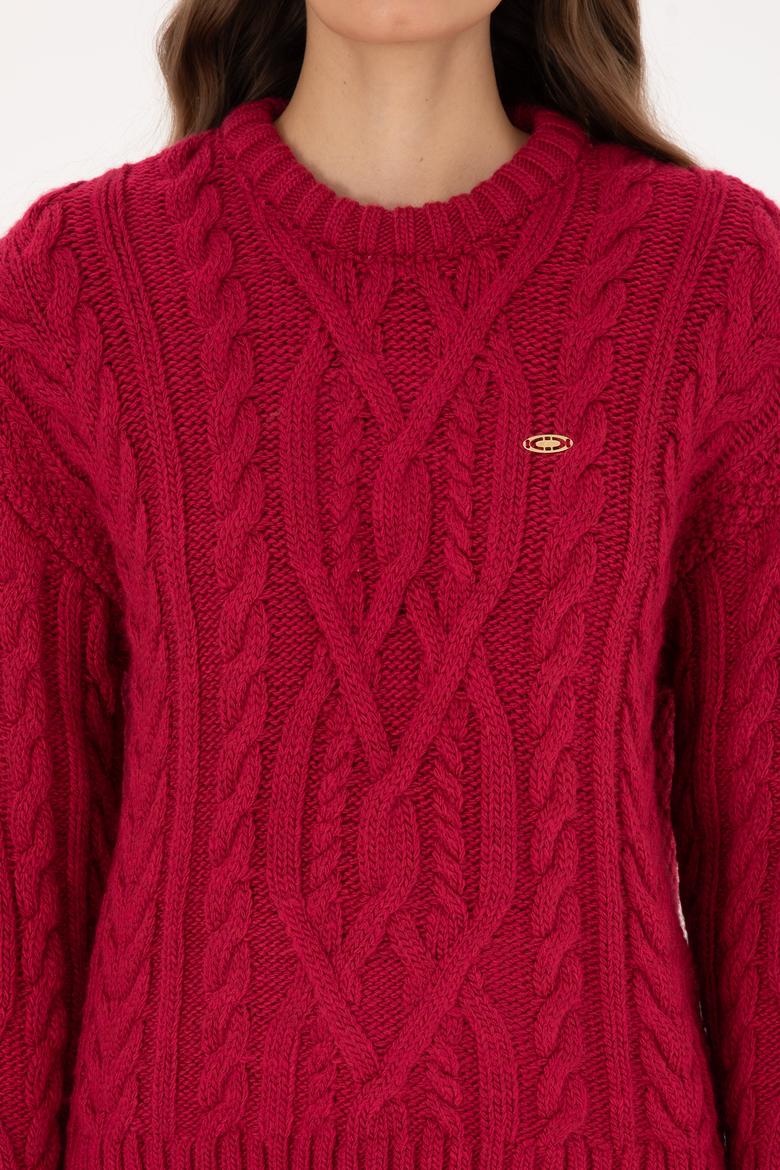 Kadın Koyu Frambuaz Bisiklet Yaka Kazak - 50310215029