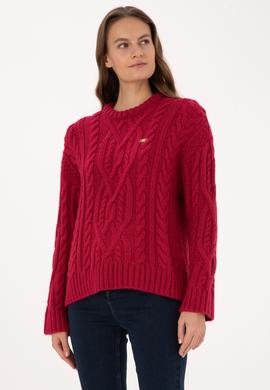 Kadın Koyu Frambuaz Bisiklet Yaka Kazak - 50310215029