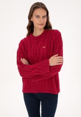 Kadın Koyu Frambuaz Bisiklet Yaka Kazak - 50310215029