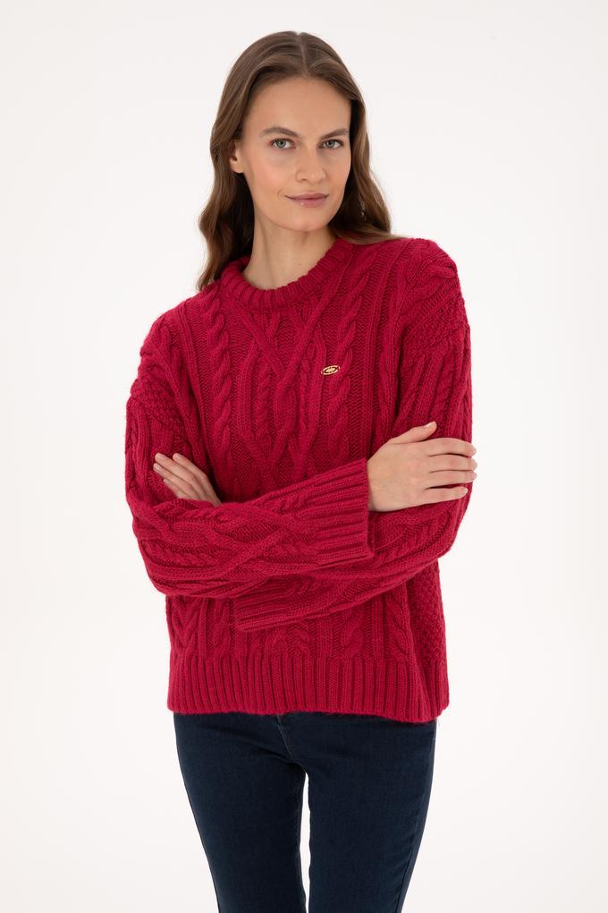 Kadın Koyu Frambuaz Bisiklet Yaka Kazak