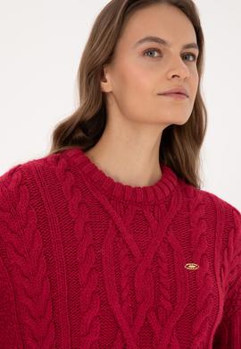 Kadın Koyu Frambuaz Bisiklet Yaka Kazak - 50310215029