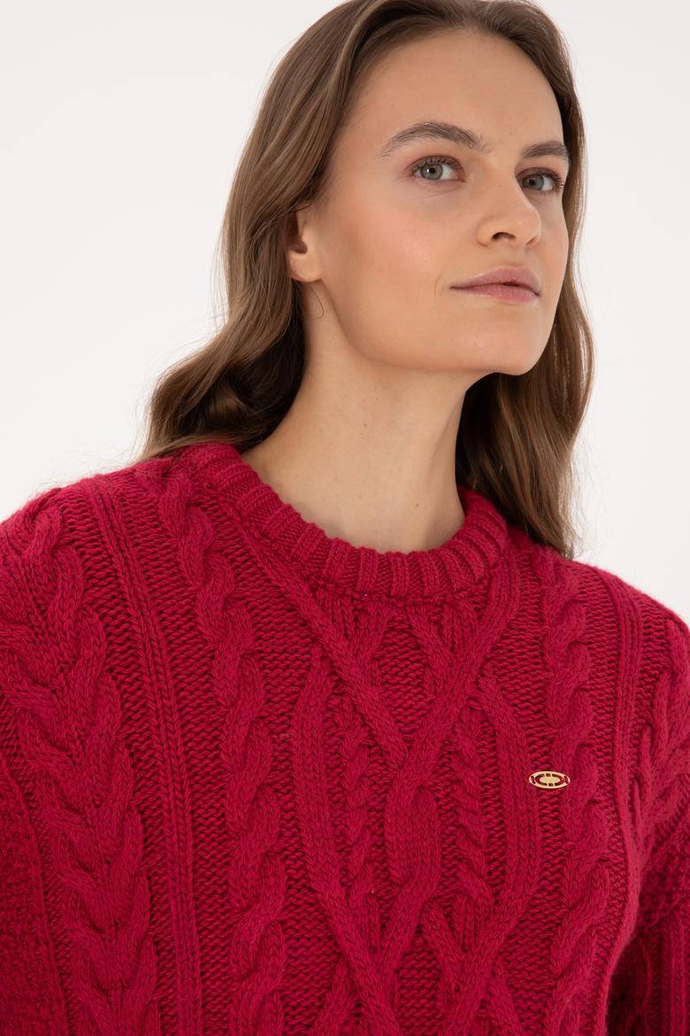 Kadın Koyu Frambuaz Bisiklet Yaka Kazak - 50310215029