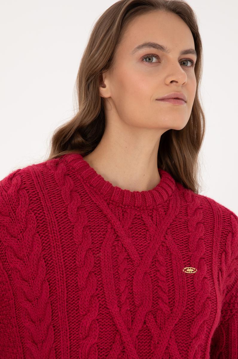 Kadın Koyu Frambuaz Bisiklet Yaka Kazak