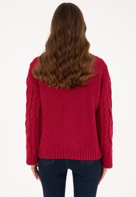 Kadın Koyu Frambuaz Bisiklet Yaka Kazak - 50310215029