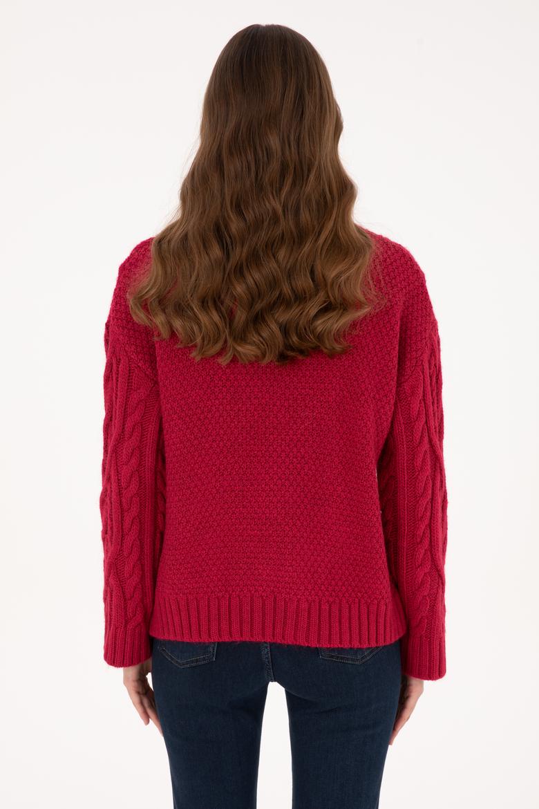 Kadın Koyu Frambuaz Bisiklet Yaka Kazak - 50310215029