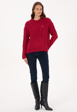 Kadın Koyu Frambuaz Bisiklet Yaka Kazak - 50310215029