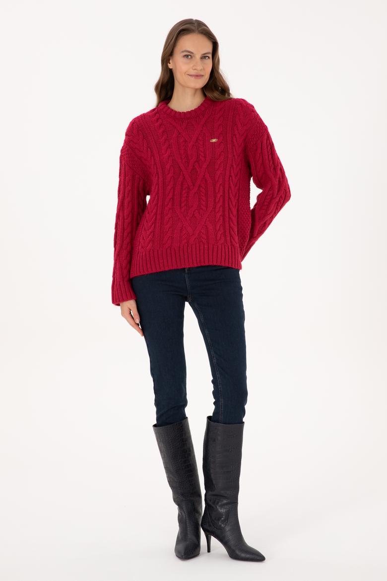 Kadın Koyu Frambuaz Bisiklet Yaka Kazak - 50310215029