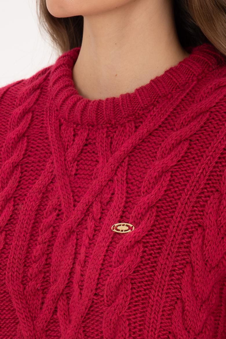 Kadın Koyu Frambuaz Bisiklet Yaka Kazak - 50310215029