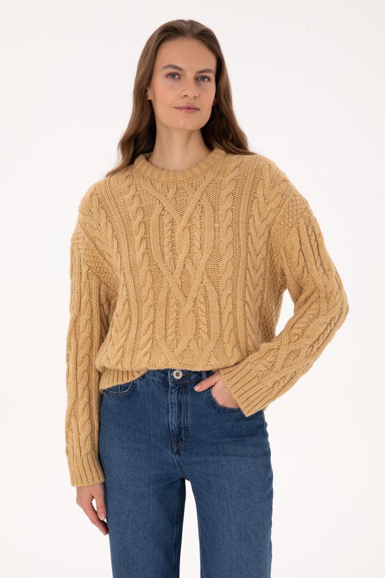 Kadın Hardal Bisiklet Yaka Kazak