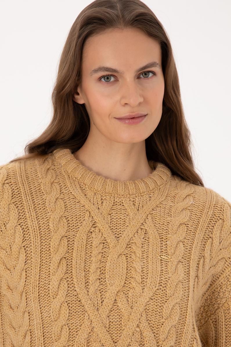 Kadın Hardal Bisiklet Yaka Kazak