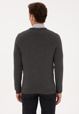 Erkek Slim Fit V Yaka Antrasit Melanj Basic Kazak - 50313668064