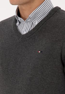 Erkek Slim Fit V Yaka Antrasit Melanj Basic Kazak - 50313668064