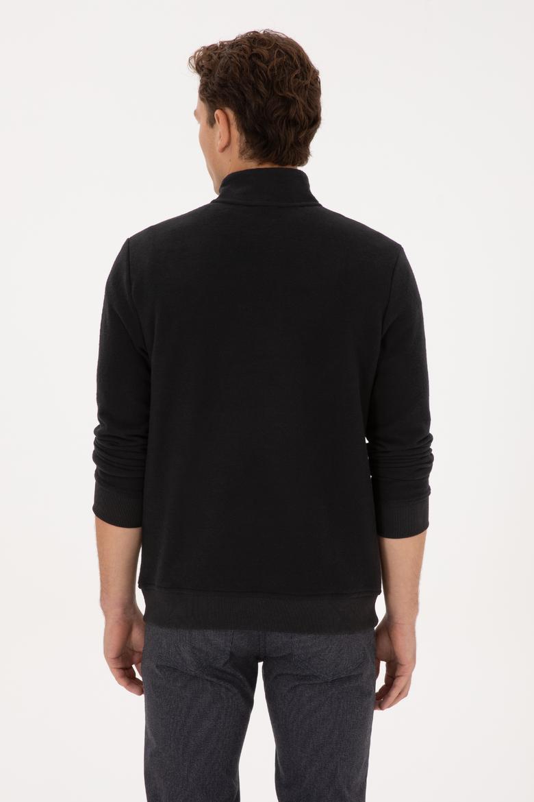 Erkek Regular Fit Yarım Fermuarlı Siyah Basic Sweatshirt - 50313802053