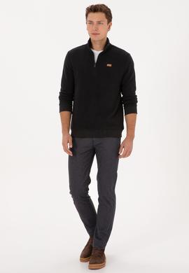 Erkek Regular Fit Yarım Fermuarlı Siyah Basic Sweatshirt - 50313802053
