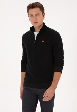 Erkek Regular Fit Yarım Fermuarlı Siyah Basic Sweatshirt - 50313802053
