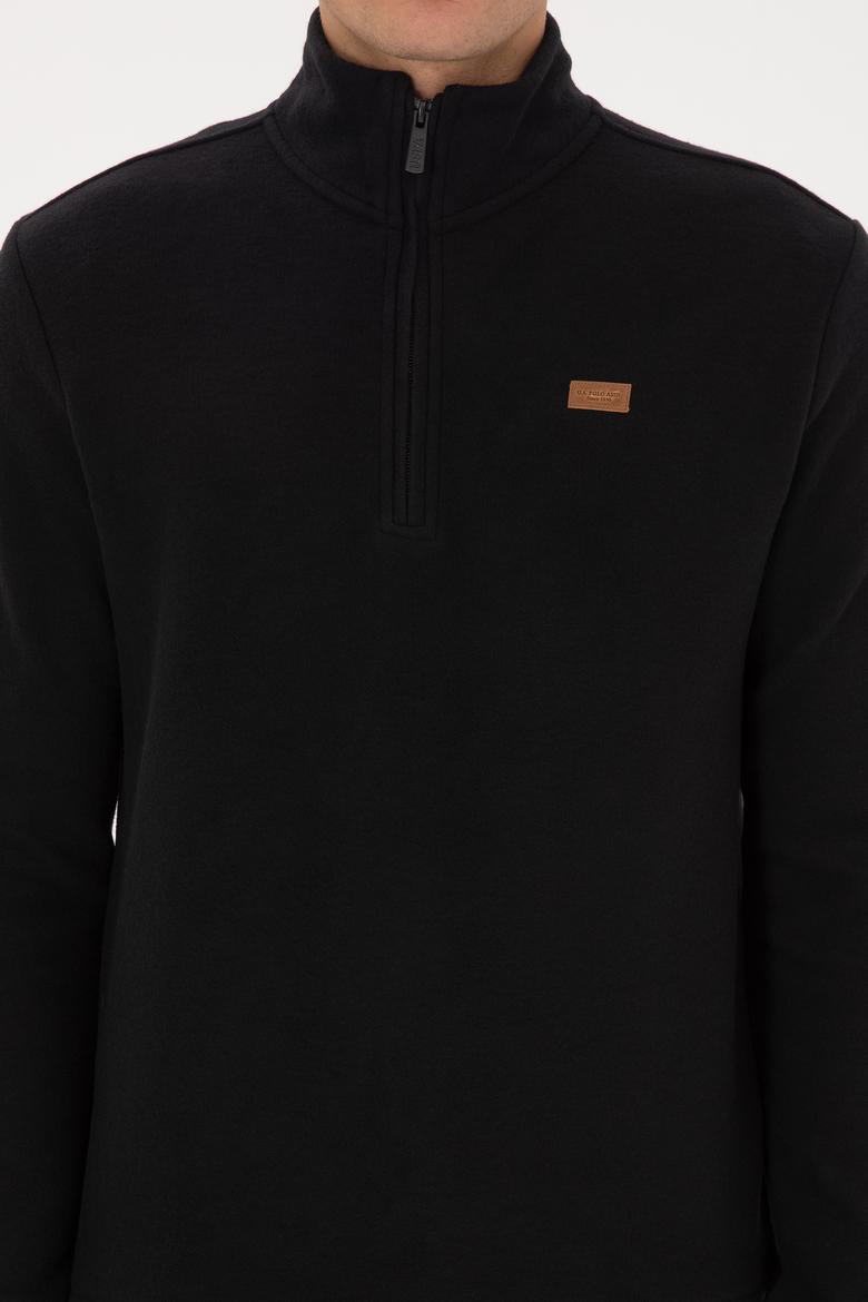 Erkek Regular Fit Yarım Fermuarlı Siyah Basic Sweatshirt - 50313802053