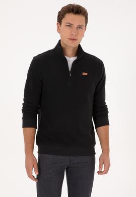 Erkek Regular Fit Yarım Fermuarlı Siyah Basic Sweatshirt - 50313802053