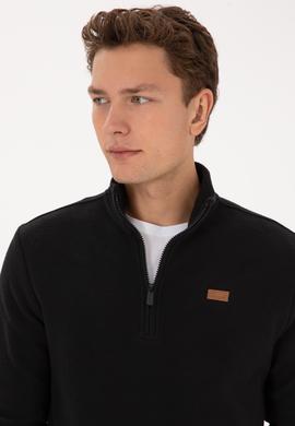 Erkek Regular Fit Yarım Fermuarlı Siyah Basic Sweatshirt - 50313802053