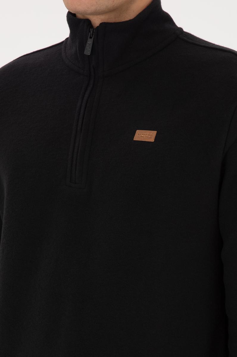Erkek Regular Fit Yarım Fermuarlı Siyah Basic Sweatshirt