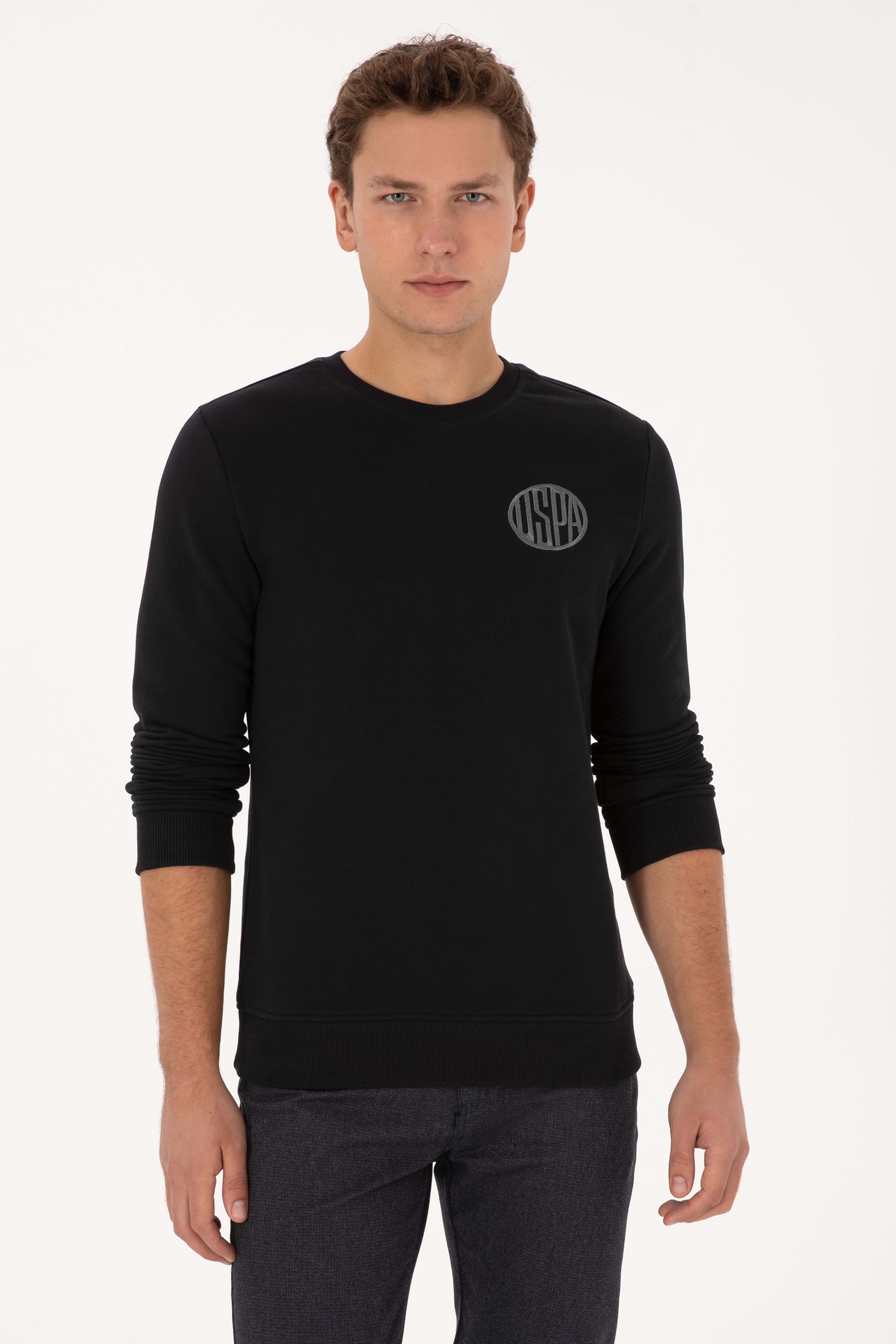 Erkek Regular Fit Bisiklet Yaka Siyah Sweatshirt