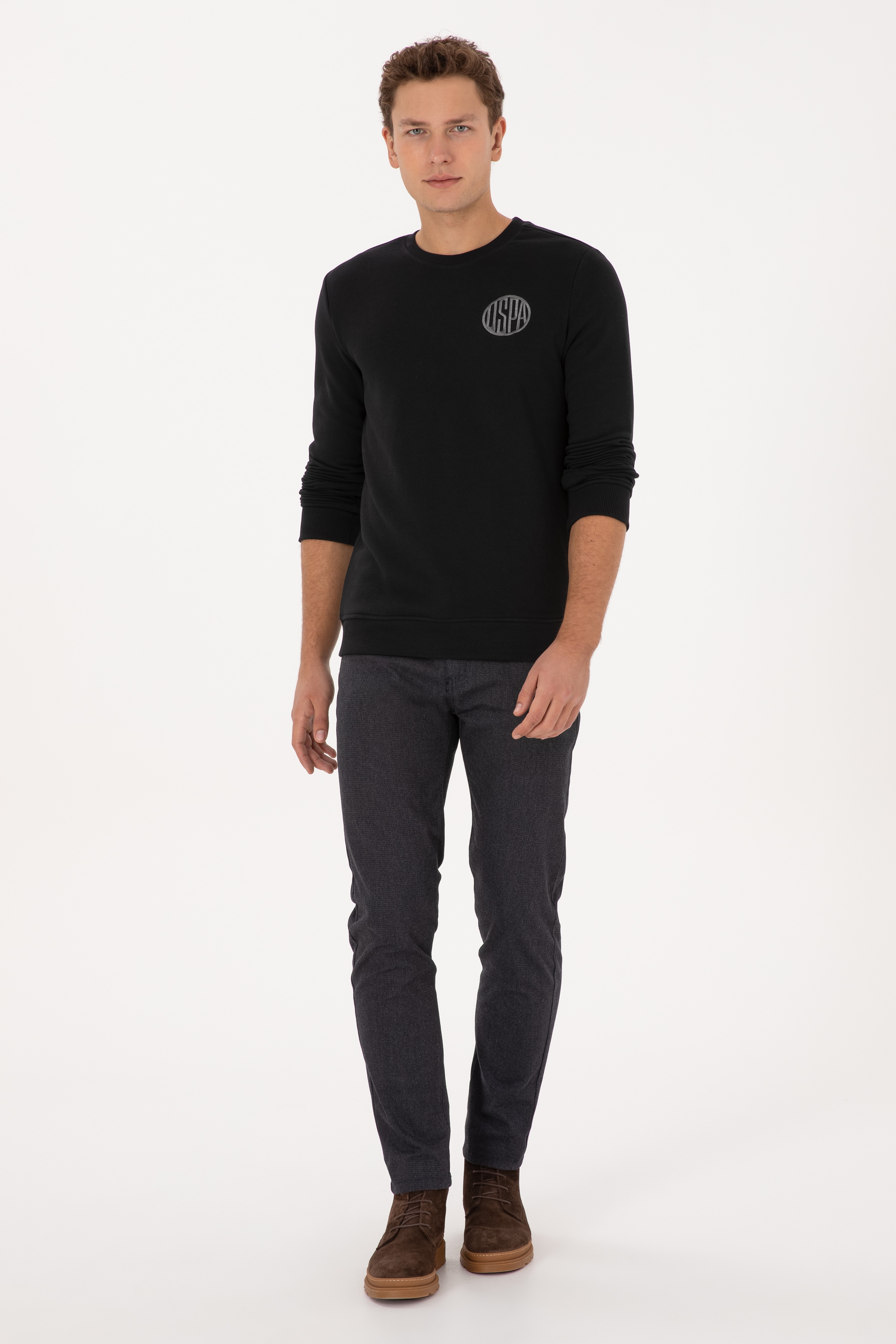 Erkek Regular Fit Bisiklet Yaka Siyah Sweatshirt