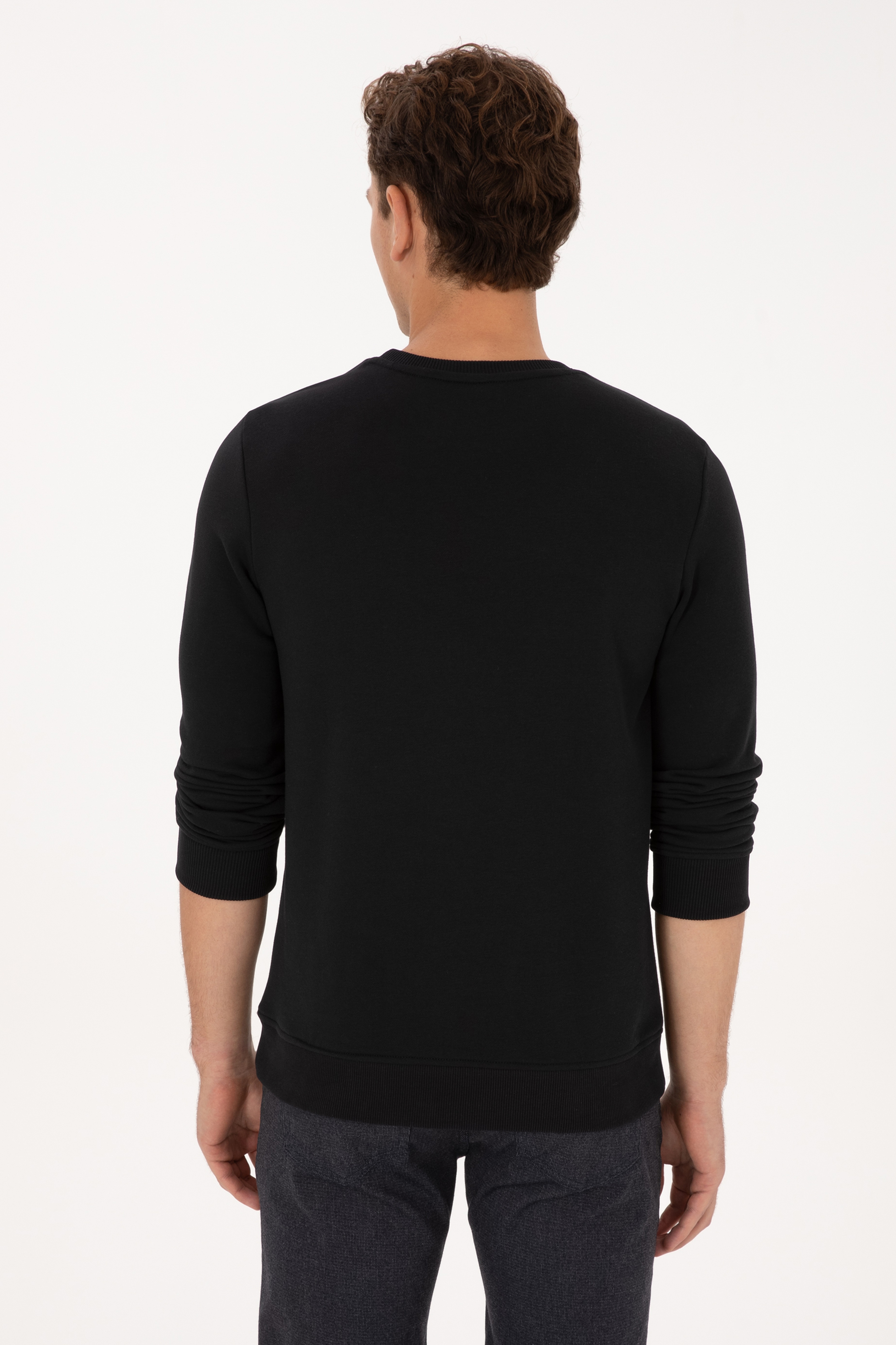 Erkek Regular Fit Bisiklet Yaka Siyah Sweatshirt