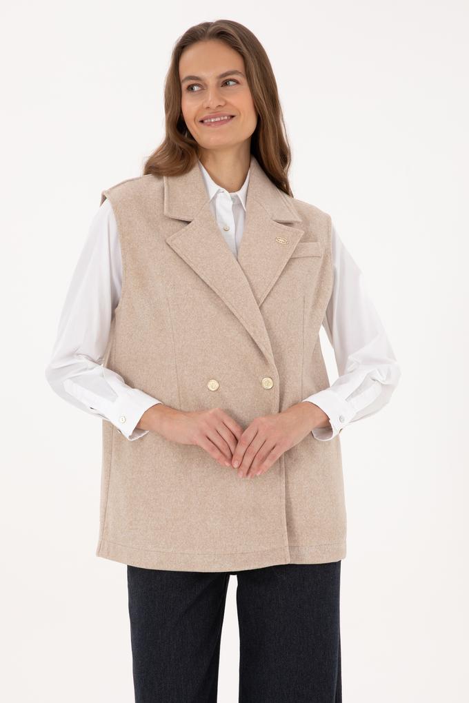 Kadın Camel Melanj Örme Yelek