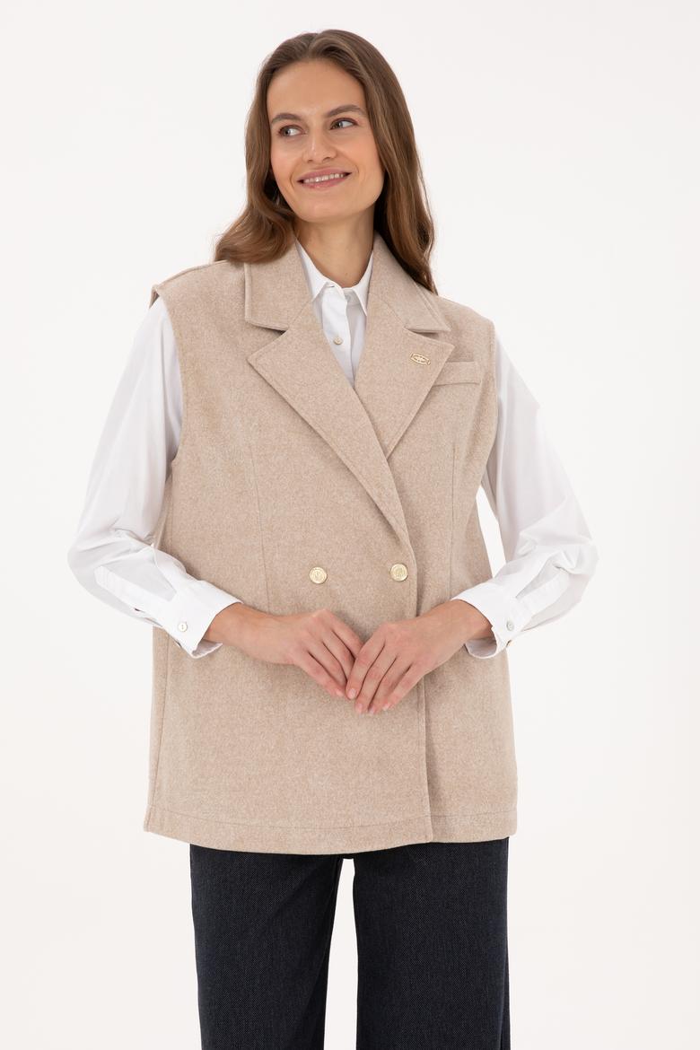 Kadın Camel Melanj Örme Yelek