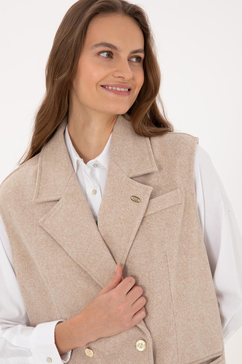 Kadın Camel Melanj Örme Yelek - 50315824006