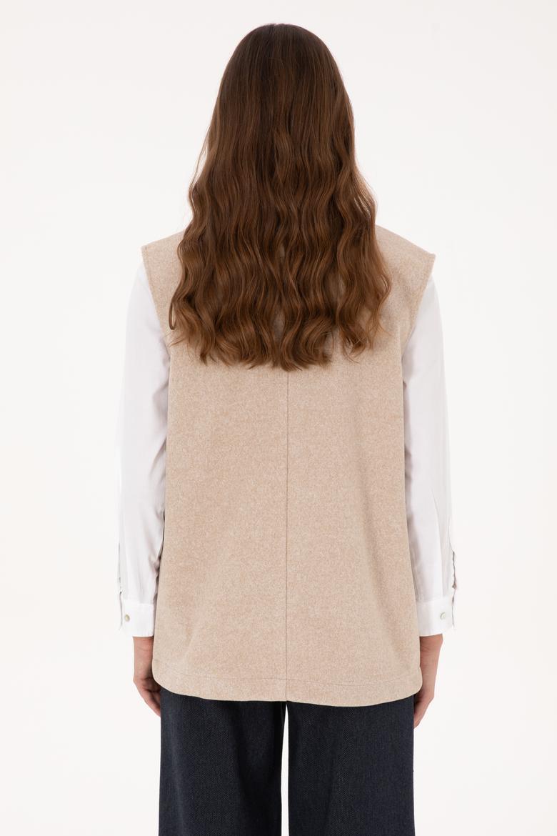 Kadın Camel Melanj Örme Yelek - 50315824006