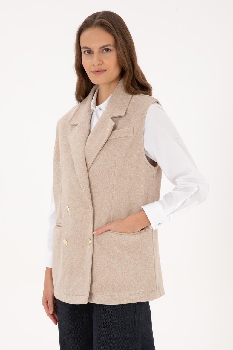 Kadın Camel Melanj Örme Yelek - 50315824006