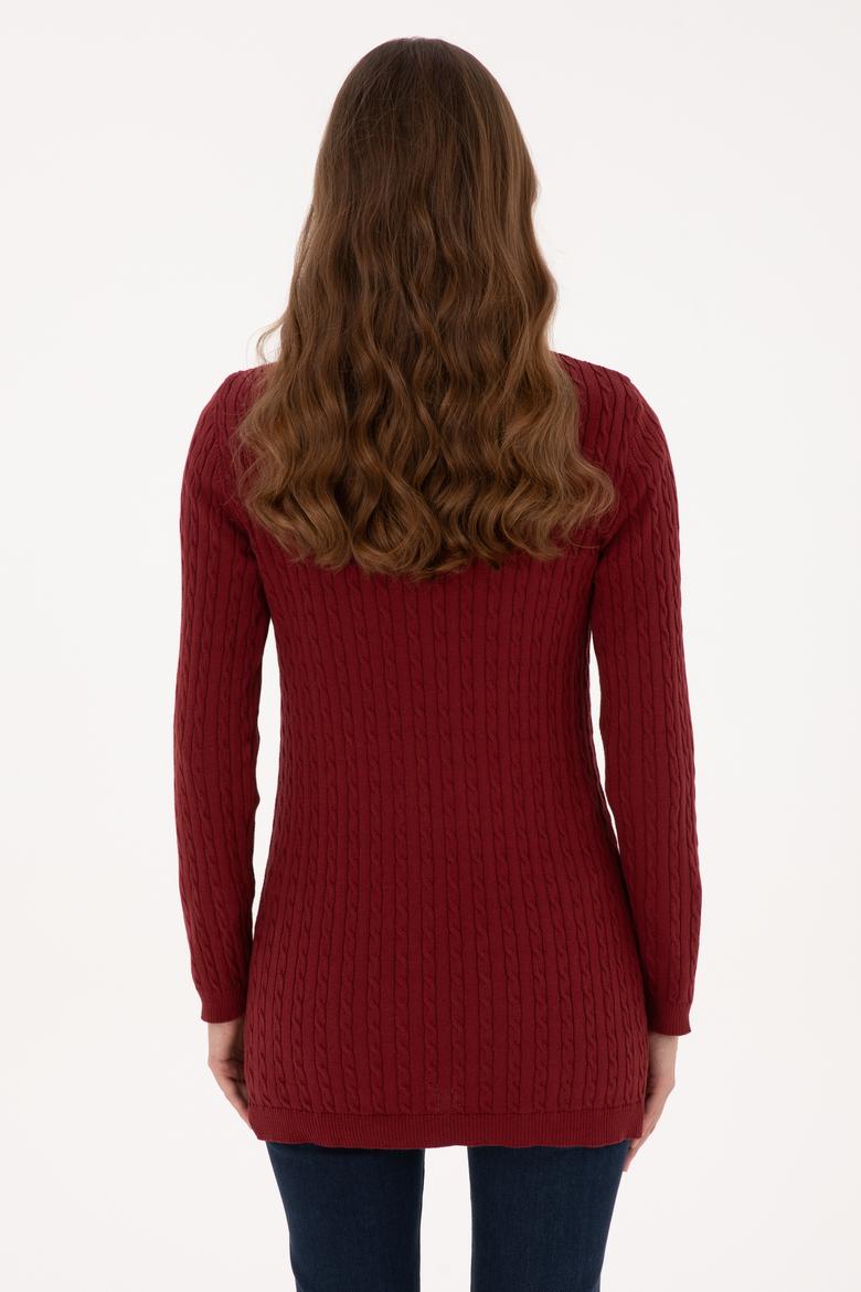 Kadın Bordo Basic Triko Hırka - 50317789018