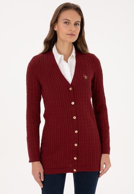 Kadın Bordo Basic Triko Hırka - 50317789018