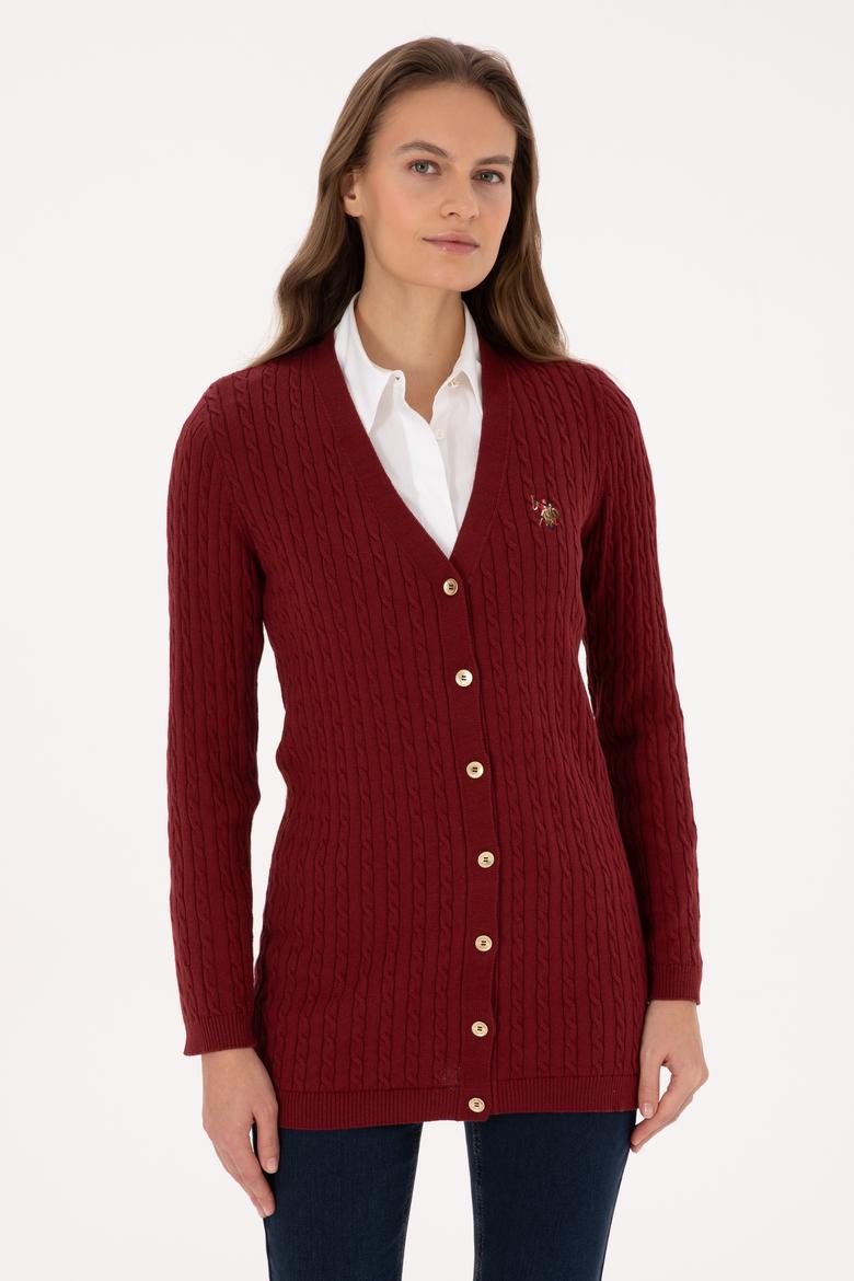 Kadın Bordo Basic Triko Hırka