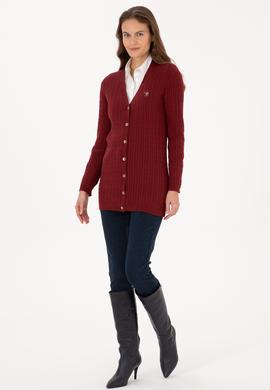 Kadın Bordo Basic Triko Hırka - 50317789018